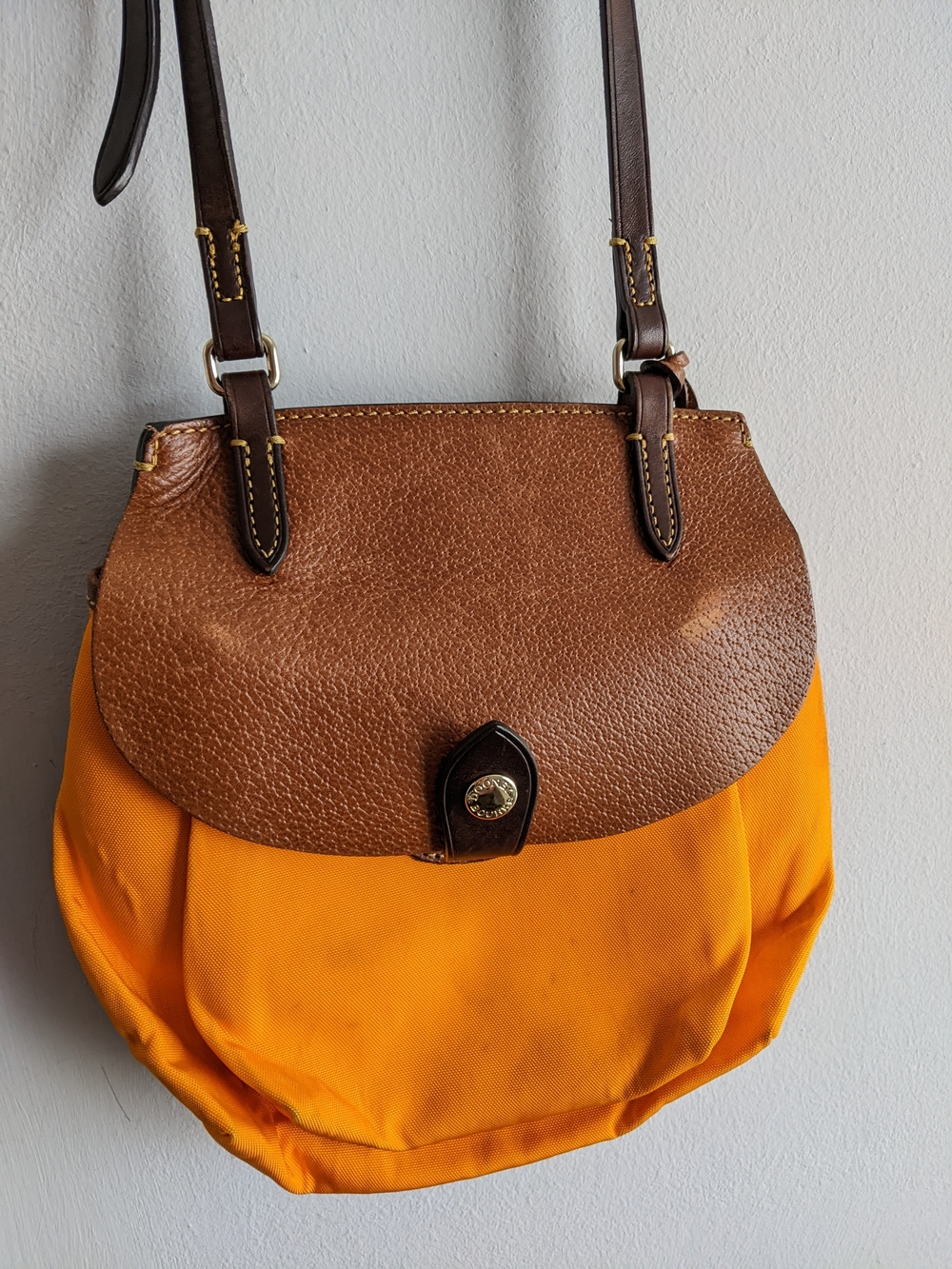 Alto Small Nylon W/ Brown Leather | Orange Canvas Women's Shoulder Bag